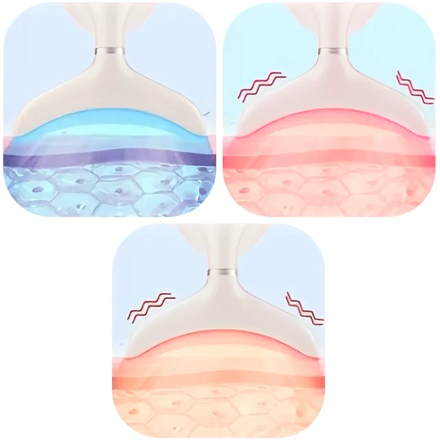 Illustration of blue, red and amber LED light layers over skin