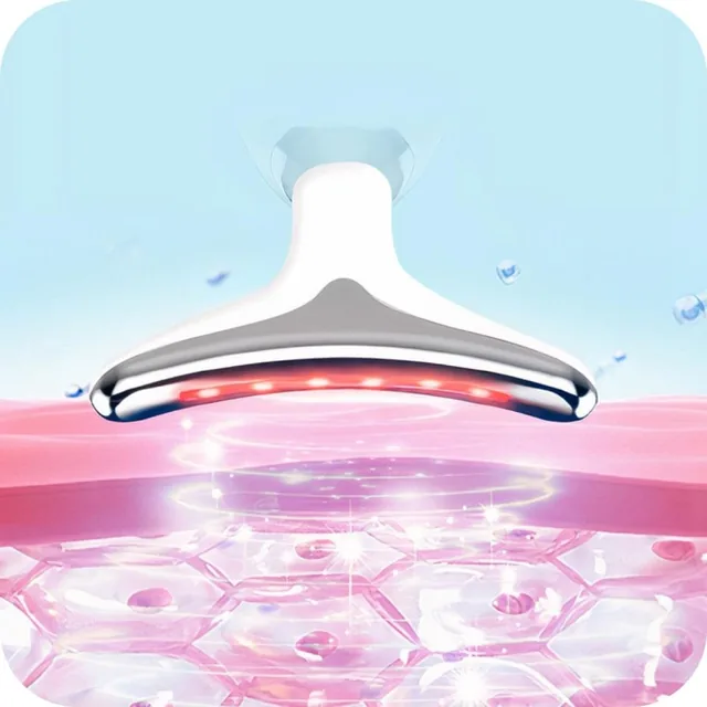 Illustration of the device's light and vibration over the skin layers